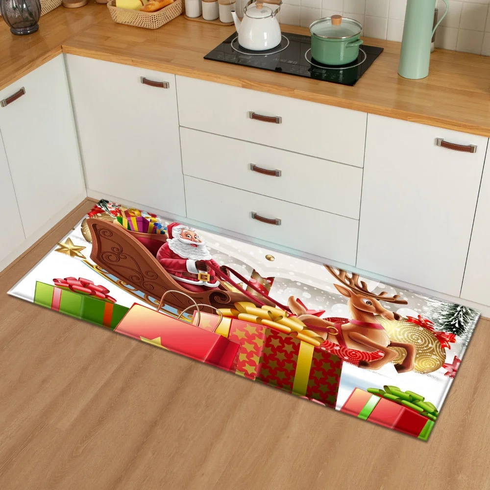 Christmas Kitchen Mat Bedroom Entrance Doormat 3D Pattern Home Floor Decoration Living Room Carpet Bathroom Non-Slip Rug