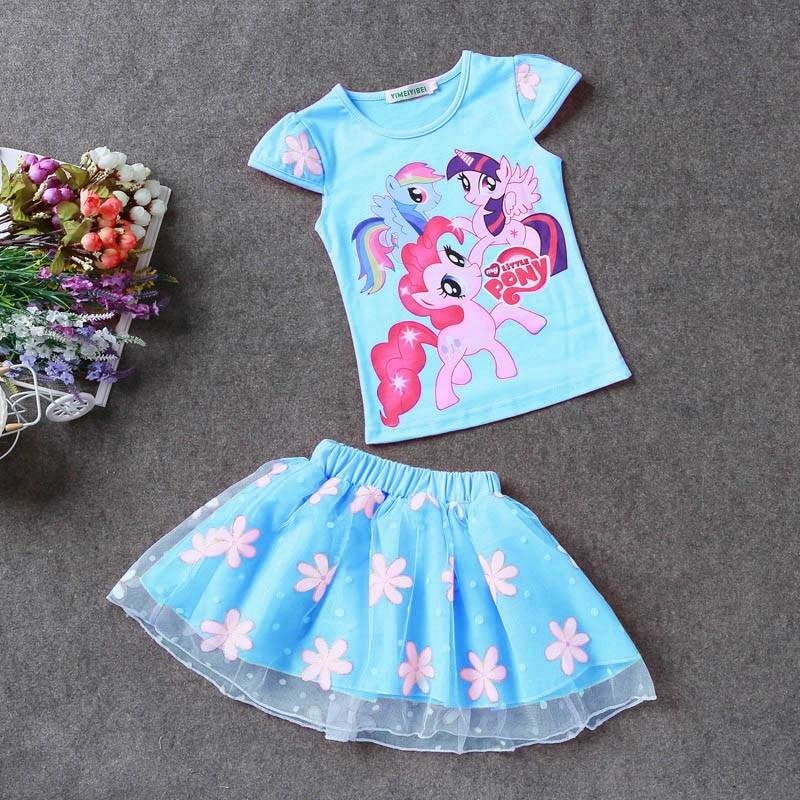 Children Clothes Summer Kids Girls Clothes Little Pony T-Shirt+Tutu Skirt 2pcs Baby Girls Sport Suit Toddler Girls Clothing Sets