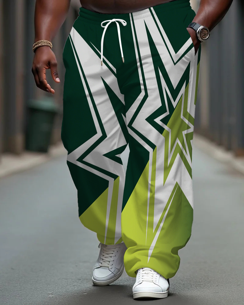 Men's Casual Stars Splicing Color Block Style Big and Tall Pants with Pockets & Drawstring