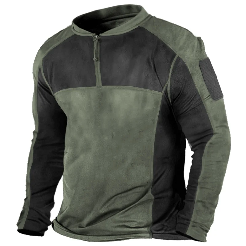 Men‘s Retro Joint Zipper Long Sleeve Round Neck Outdoor Shirt