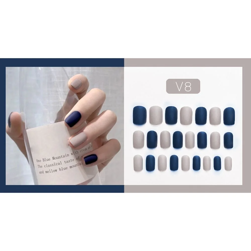 fake nails art press on Matte false nail Solid color with glue coffin stick designs clear set full cover artificial short kiss-Nail Inspo