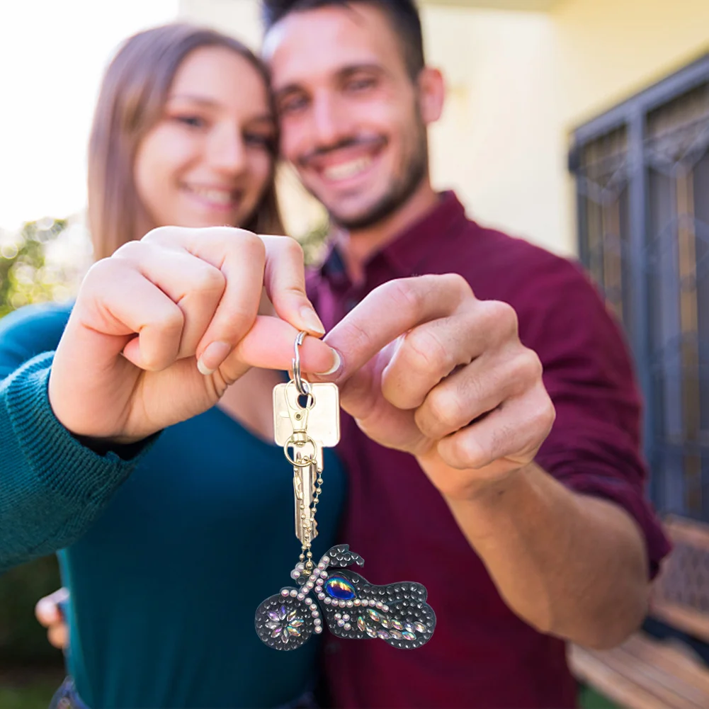 Motorcycle Special Shaped DIY Bright Diamond Painting Kit Keychain for Bag(Double Side)