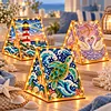 DIY Wooden Diamond Painting Pearl Tent House with Lights, Holiday Tabletop Art Craft Kit with String Lights, Christmas Home Decor Gift