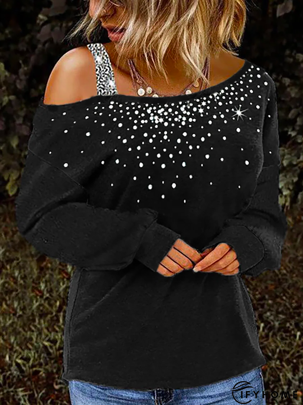 Sequins Off Shoulder Cold Shoulder shirt & Top | IFYHOME