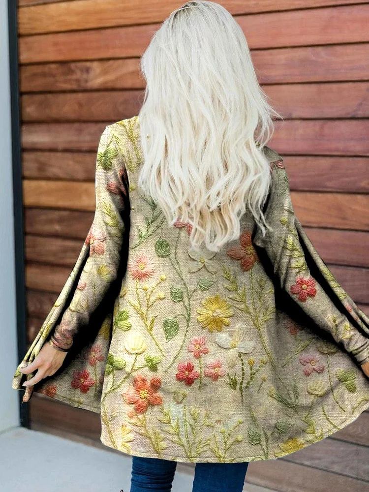 Women's Floral Embroidery Pattern Art Print Cardigan
