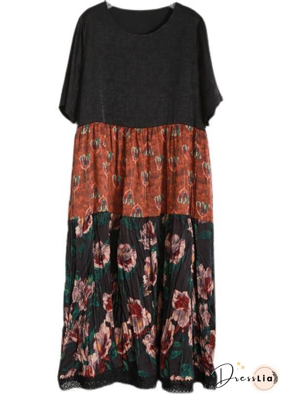 Unique Black Print Patchwork Vacation Summer Chiffon Dress