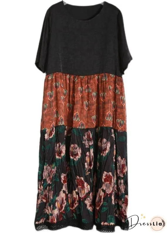Unique Black Print Patchwork Vacation Summer Chiffon Dress