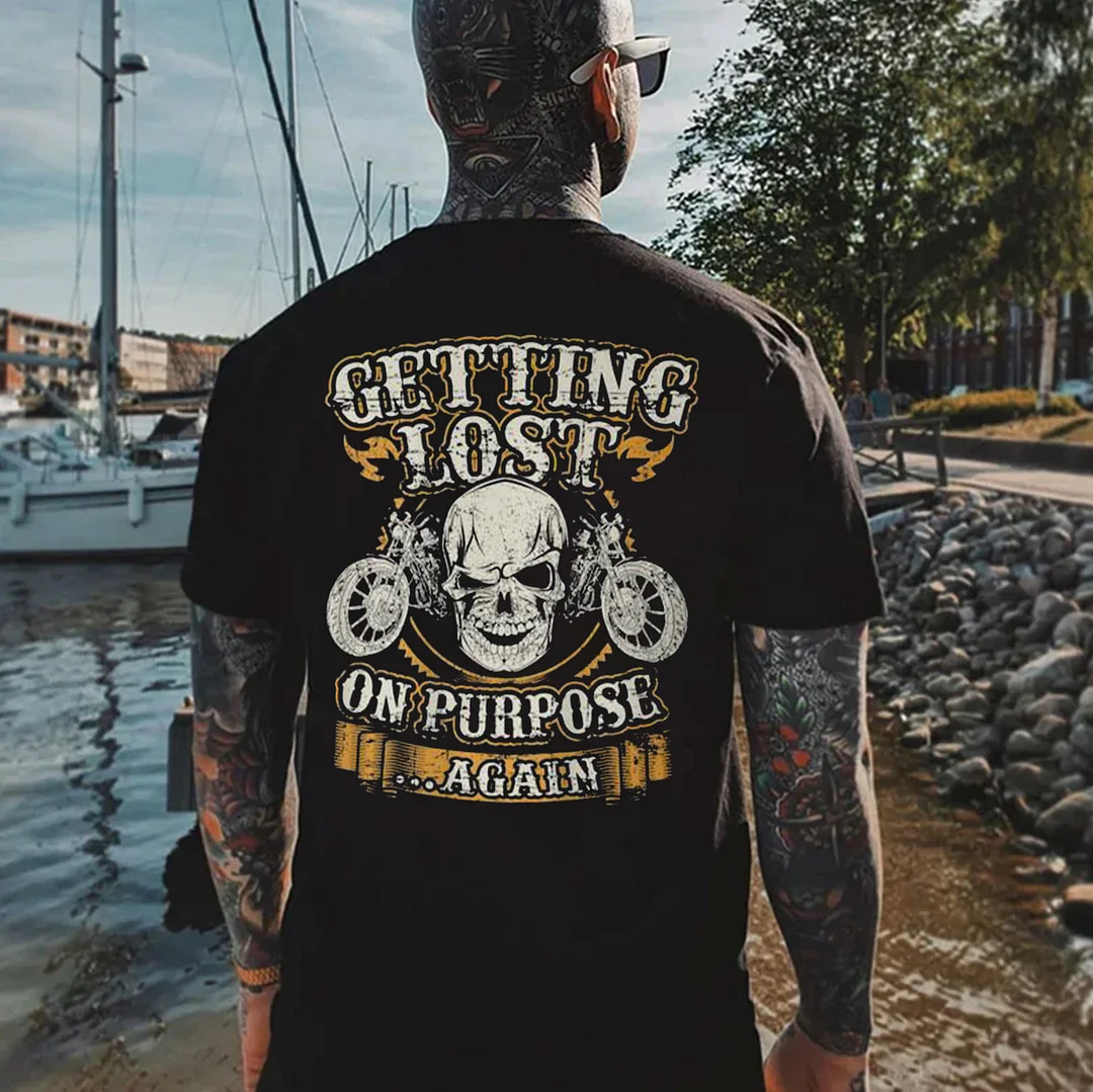 GETTING LOST ON PURPOSE Skull&Motorcycle Print Men's T-shirt