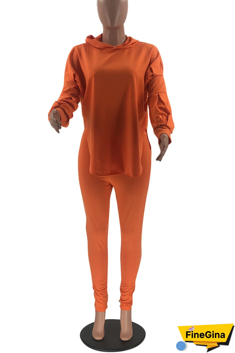 Pink Street Solid Patchwork Hooded Collar Long Sleeve Two Pieces