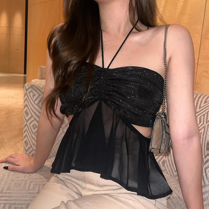 Uveng Uveng And Summer New Fine Flash Temperament Hanging Neck Minority Jacket 2024Ins Web Celebrity With The Same Vest Female
