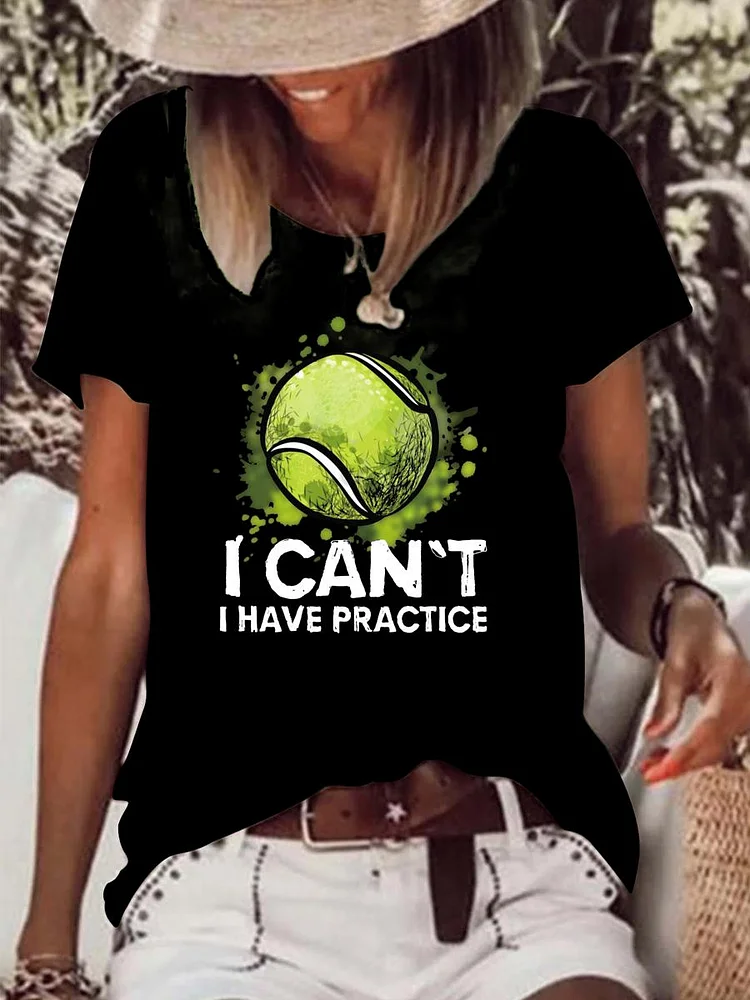 I Can't I Have Practice Tennis Raw Hem Tee-Annaletters