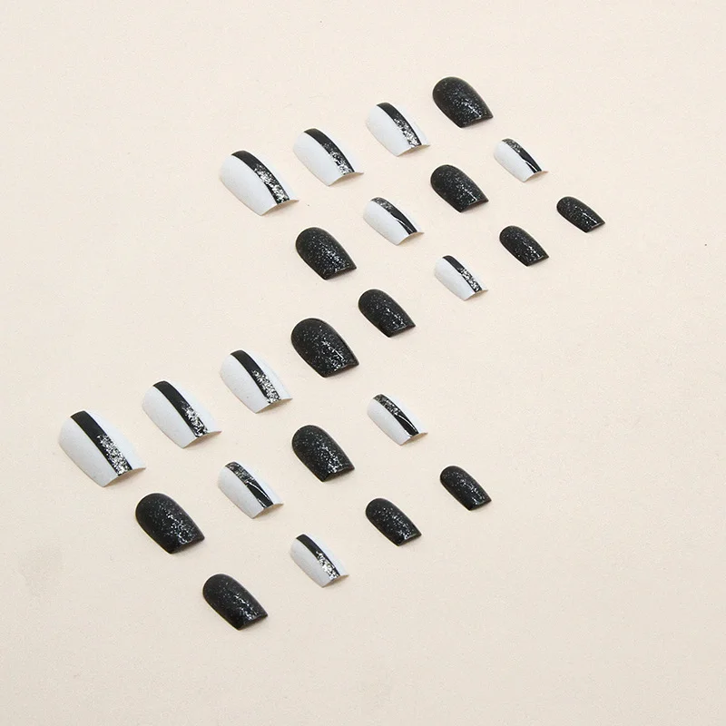 Churchf Churchf And Long European Square Black And White Double Color Beauty Nail Film Ins Wind Burst Flash Sweet Cool Fake Nails