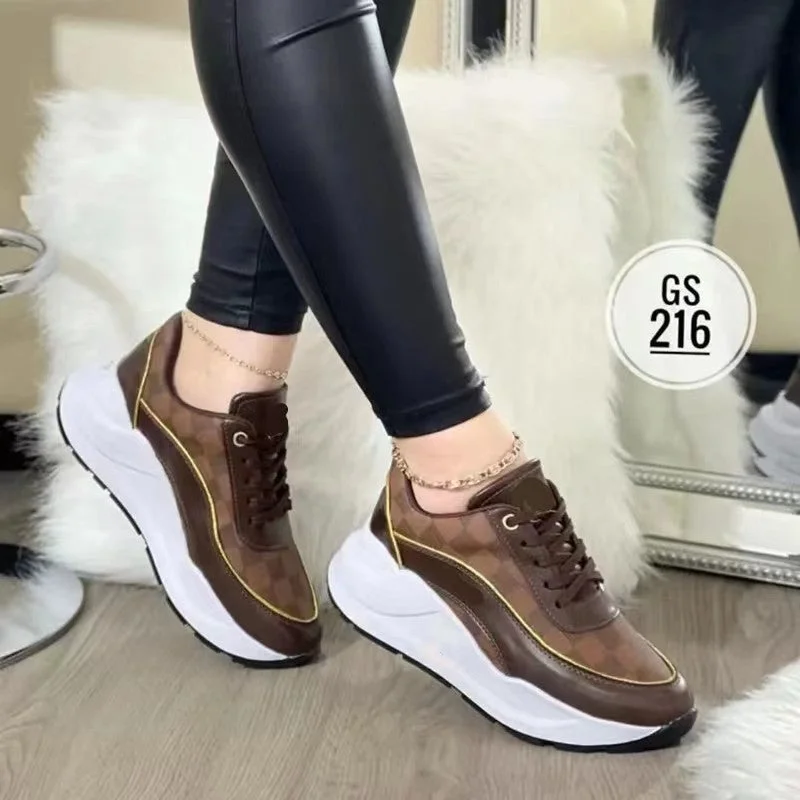 Women's Casual Round Toe Plaid Matching Sneakers