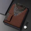 Men's Fake Two Piece Wool Silk Slim Fit Plaid Shirt