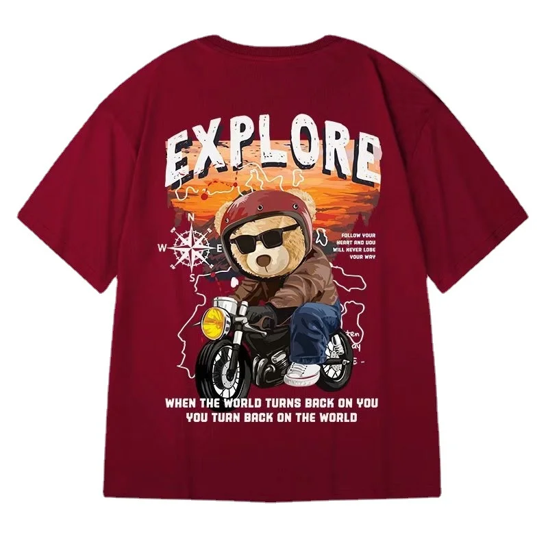 Bear Print Loose Short Sleeve T-shirt-barclient