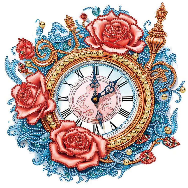 Clock And Blue Vine Roses 30*30CM (Canvas) Special Drill Diamond Painting gbfke