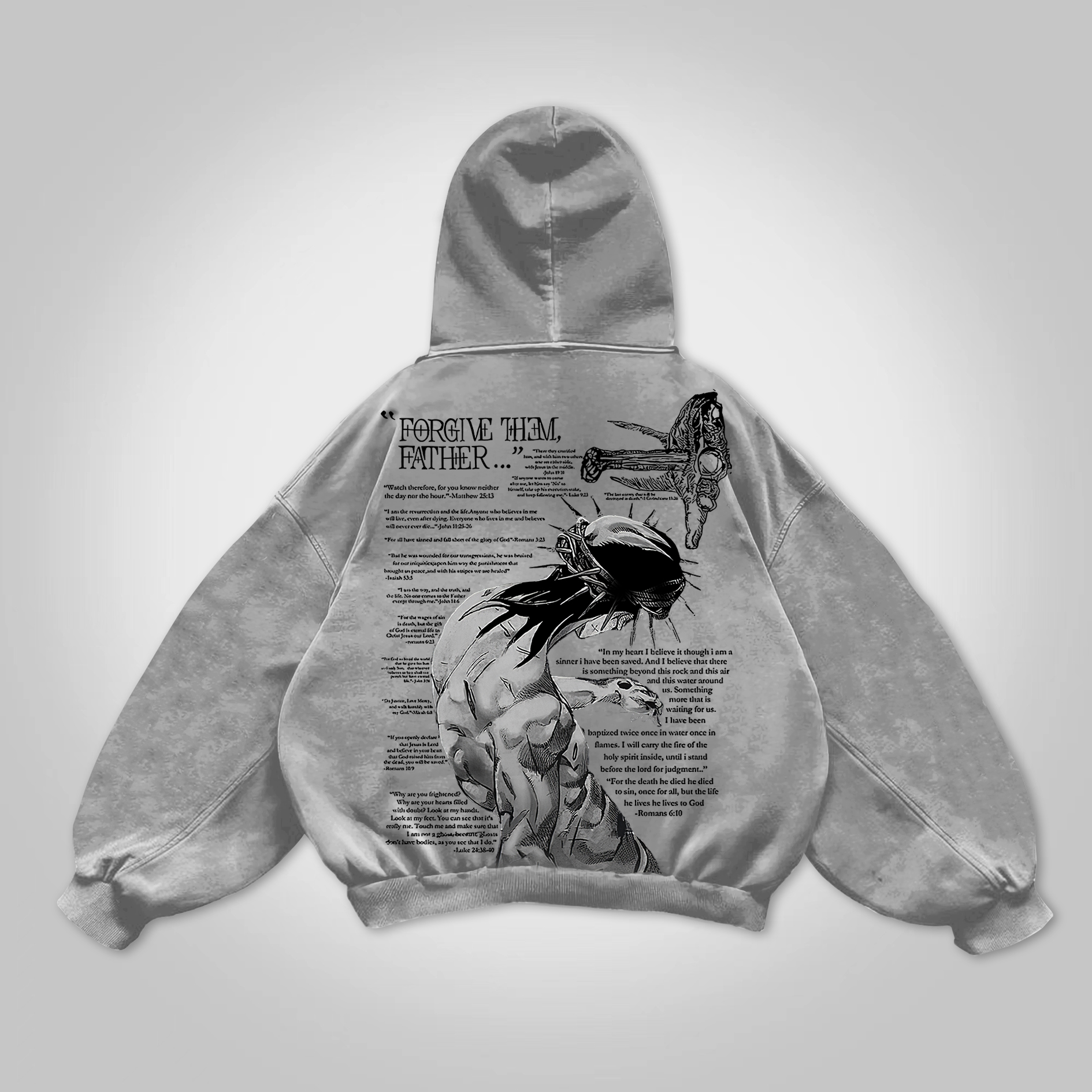 Vintage Forgive Them Father Graphic Acid Washed Oversized Hoodie