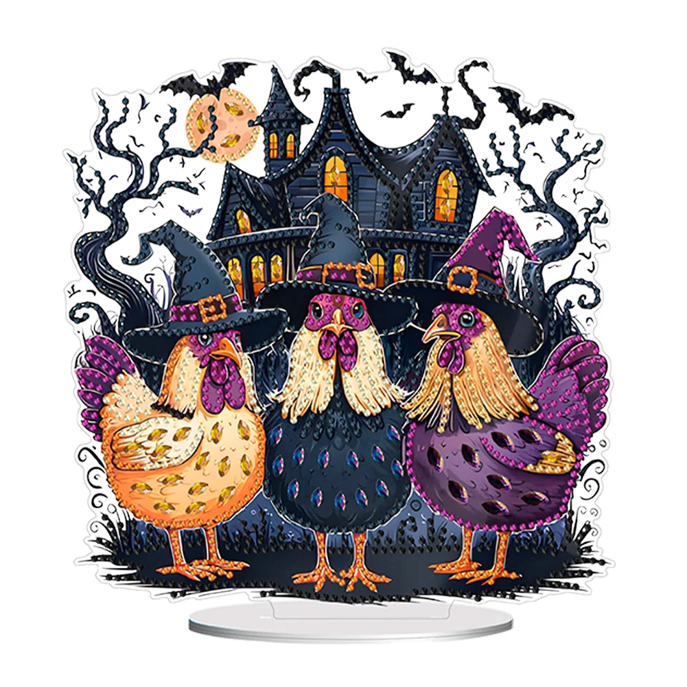 DIY Chicken Acrylic Halloween Theme Diamond Painting Tabletop Ornaments Kit