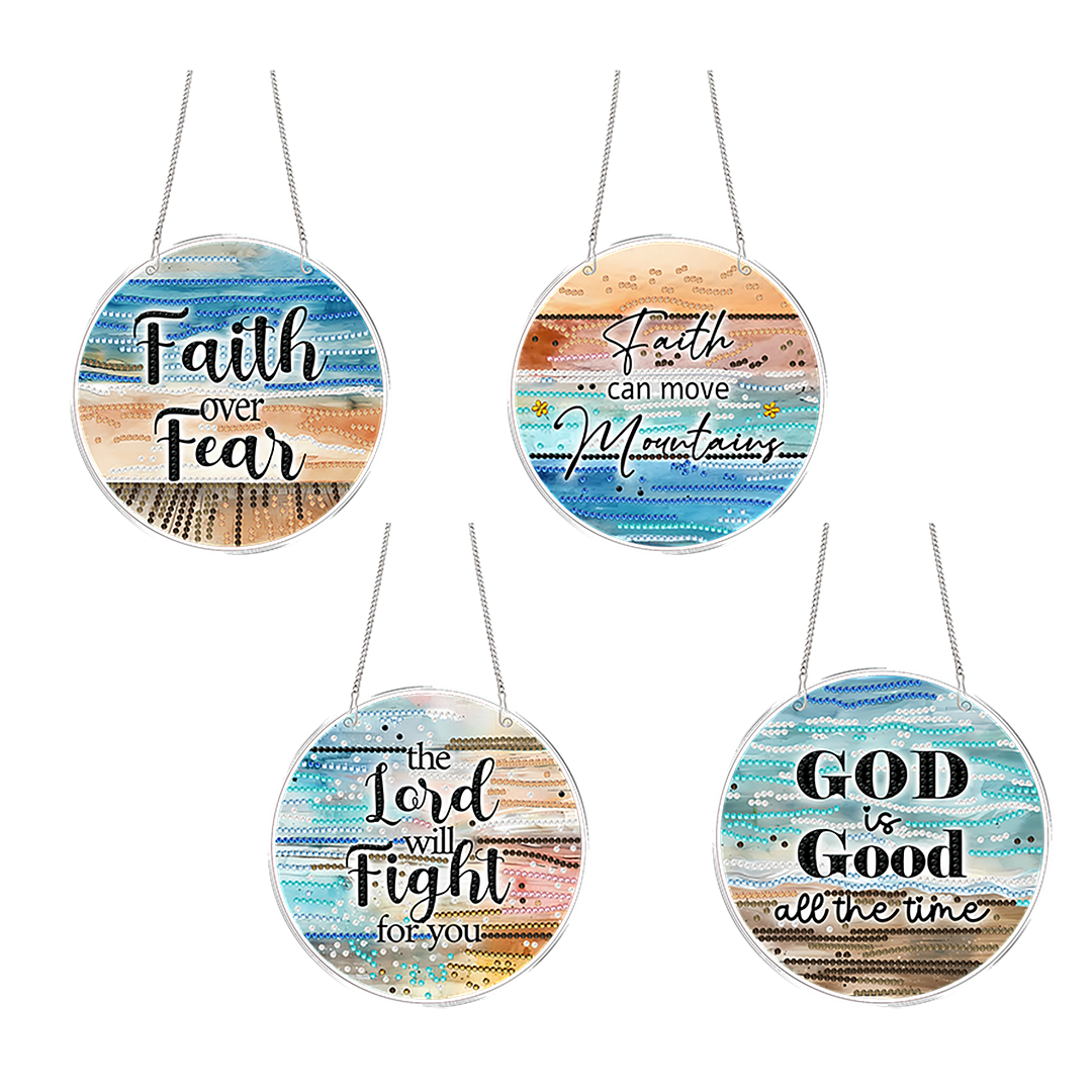 4pcs Beach Text DIY 2D Flat Acrylic Diamond Painting Kits Diamond Art Pendant