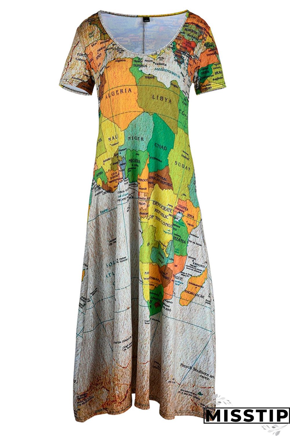 Black Casual Print Patchwork V Neck Straight Dresses