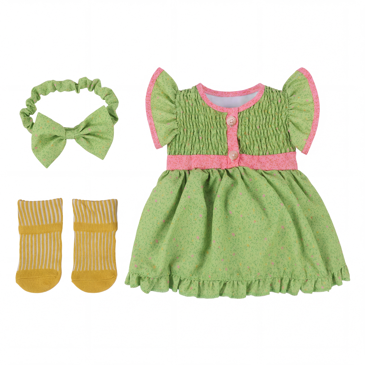 20-Inch Light Green Floral Print 3-Piece Romper Set