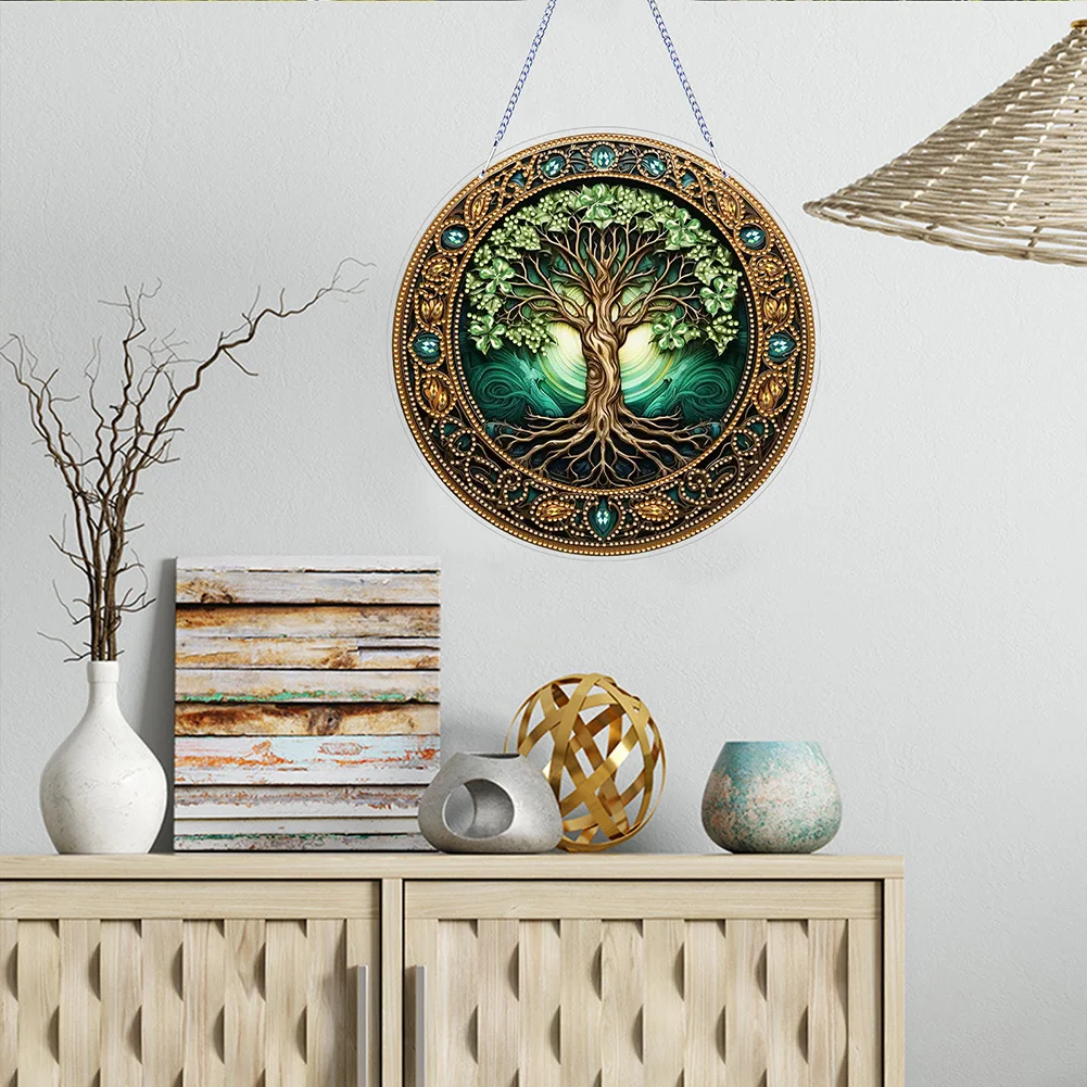 DIY Life Tree PVC Special Shaped Hanging Diamond Painting Art Pendant Suncatcher Home Windows Decor 