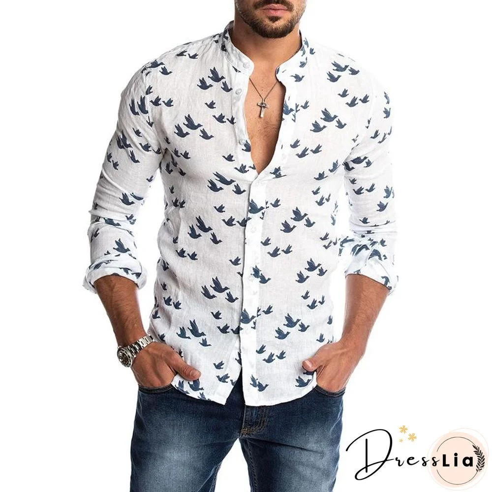 Autumn Mens Fashion Printed Slim Fit Button Placket Shirts
