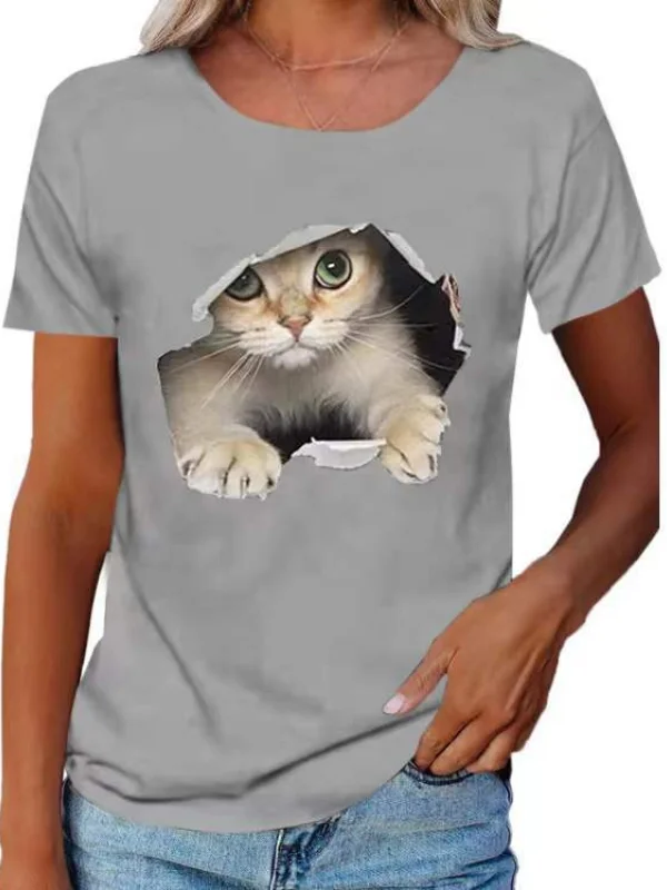 Cute Cat Printed Short-Sleeve Tee