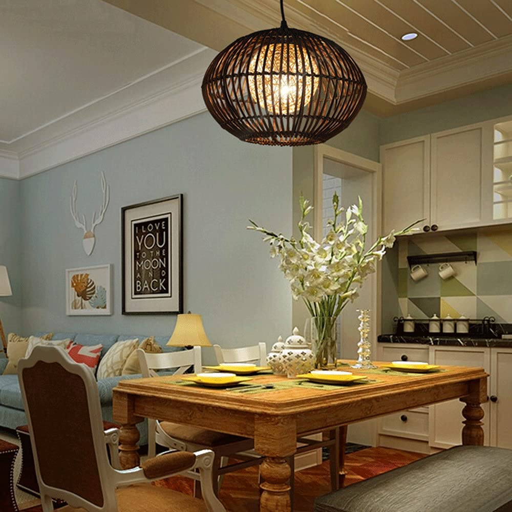 Bamboo Spherical Cage Dining Room Pendant Lights