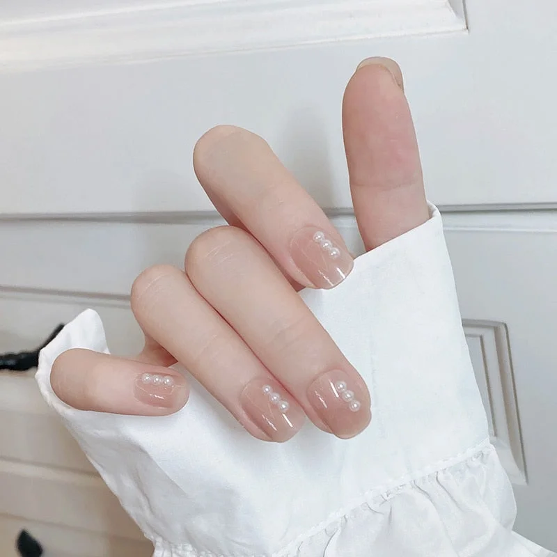 New Women Sweet Manicure Decorations Short Red Elegnet Fake Nail Tips with Glue Full Cover Fashion Simple Solid Color False Nail-Nail Inspo