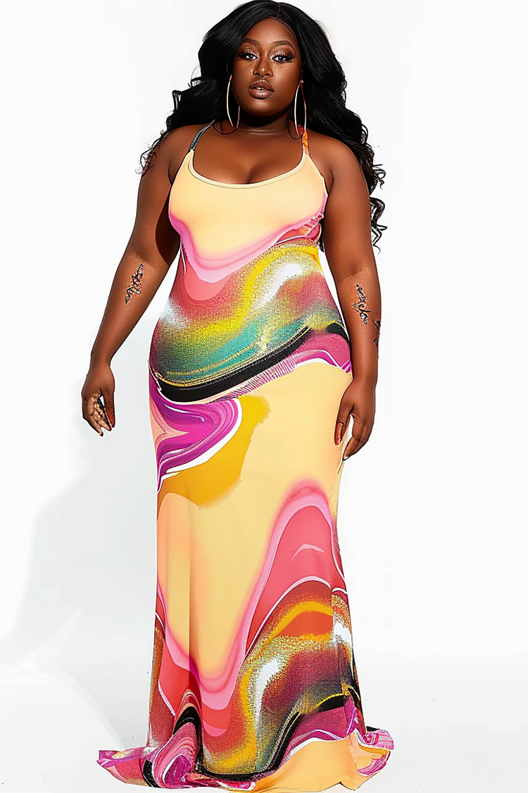 Xpluswear Design Plus Size Vacation Sundress Multicolor Geometric Knitted Maxi Dresses [Pre-Order]