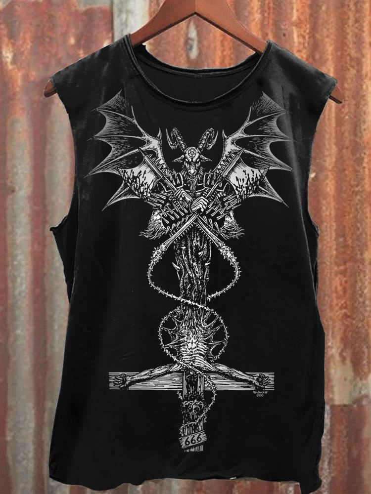 Unisex Vintage Cross Print Tank Top / TECHWEAR CLUB / Techwear