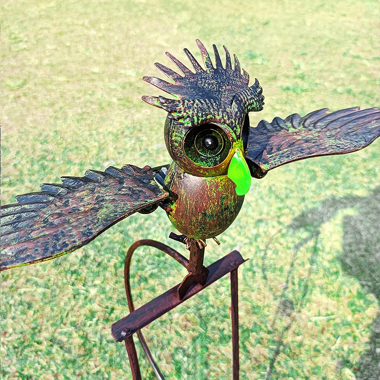 Kinetic Metal Brown Grey Owl Outdoor Decorative Garden Art
