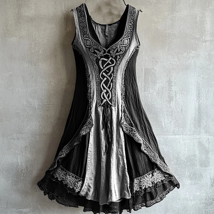 VChics Viking Tribal Celtic Knot Lace Art Linen Tank Dress