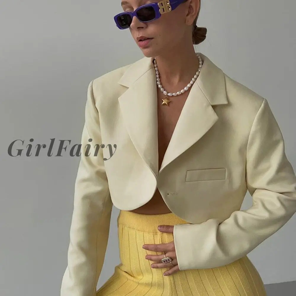 Girlfairy 2023 New Womens Coat Personality Solid Color Small Versatile Cardigan Short Long-Sleeved