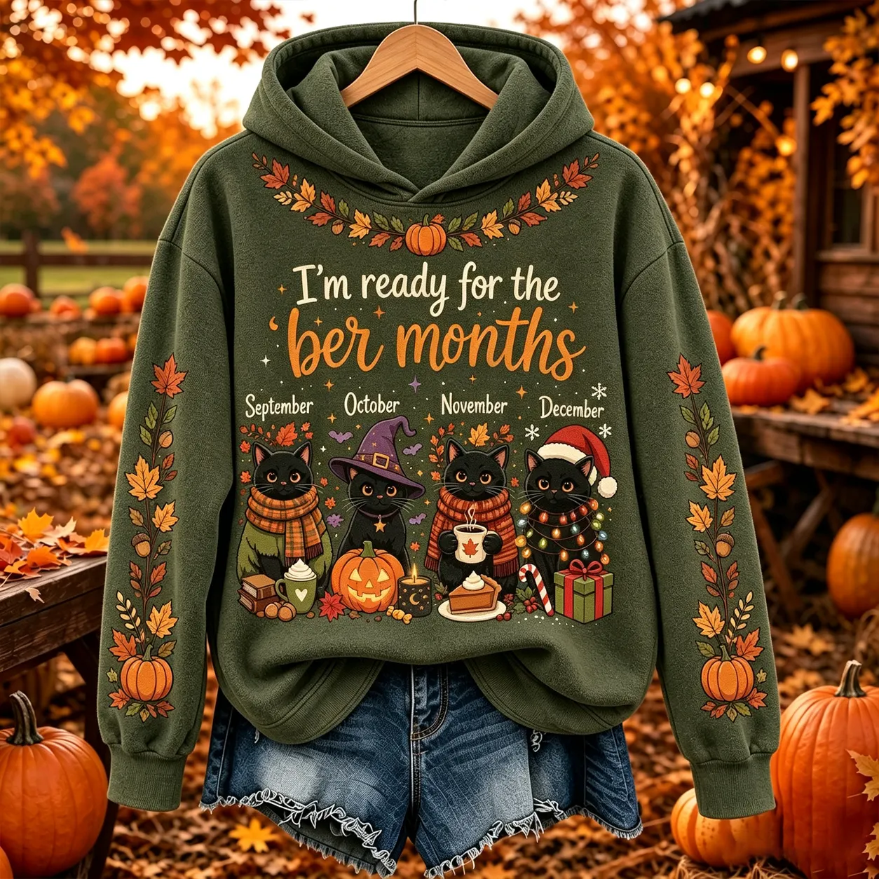 Comstylish Women's I'm Ready For The 'ber Months Print Casual Hoodie