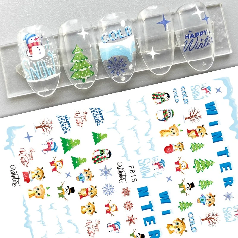 Geometric Lines Flower Leaf 3D Nail Stickers Blue Gold Cool Fall Leaves Spring Transfer Slider Nail Art Decoration Manicures-Nail Inspo