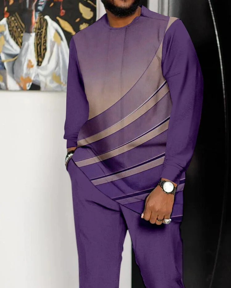 Men's Colorblock Printed Long Sleeve Walking Suit - 801
