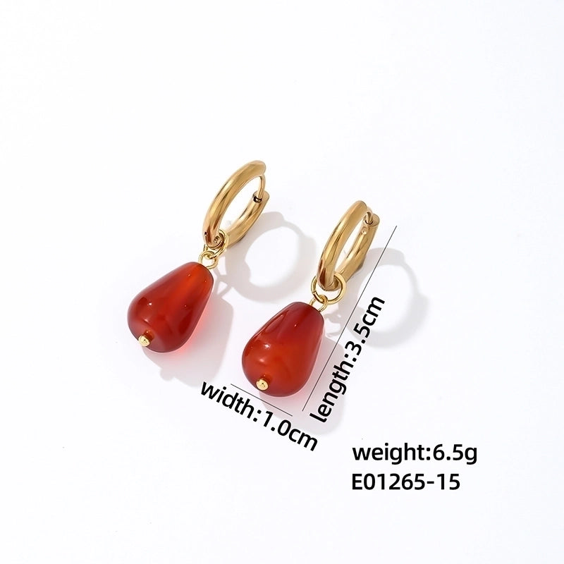 1 Pair Casual Minimalist Water Droplets Plating 304 Stainless Steel Natural Stone K Gold Plated Drop Earrings