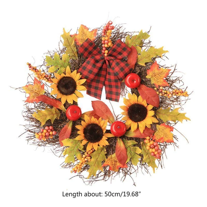 Sunflower Wreath With Maple Leaves For Fall Decoration