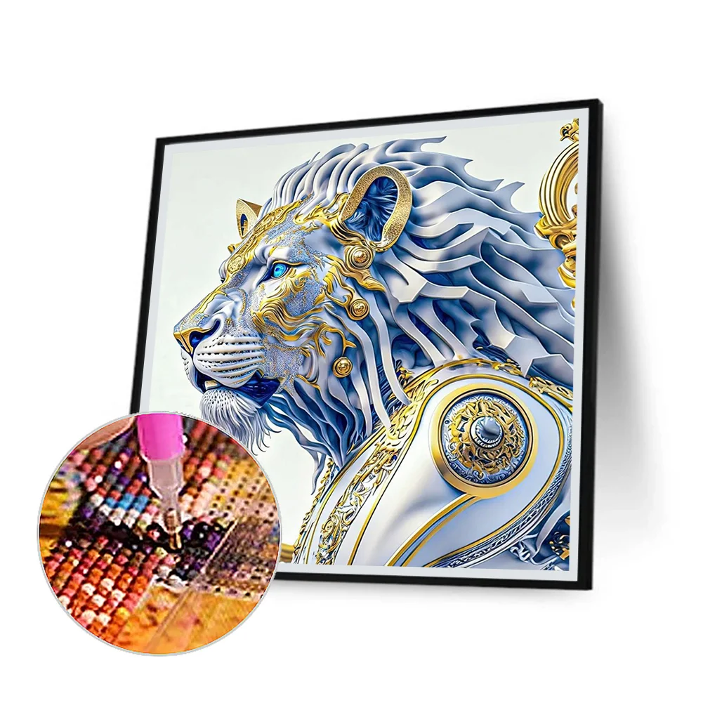 Full Round Diamond Painting 30*30cm - White Lion Handsome Head