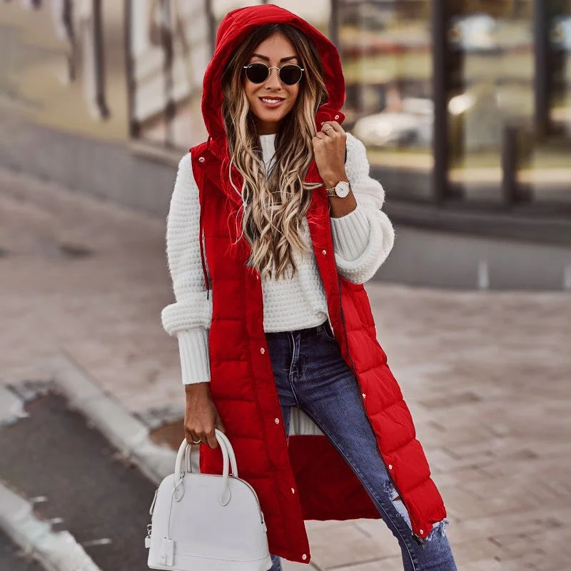 Women's Long Jacket Hooded Down Warm Vest
