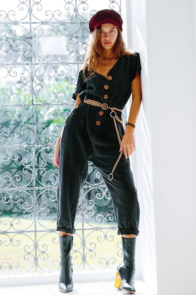 Belted Sleeved Cargo Jumpsuits-elleschic