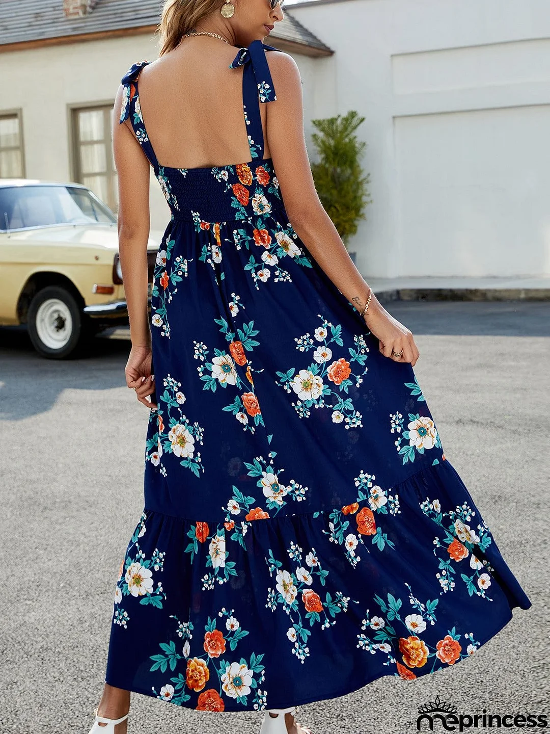 Floral Tie-Shoulder Sleeveless Dress