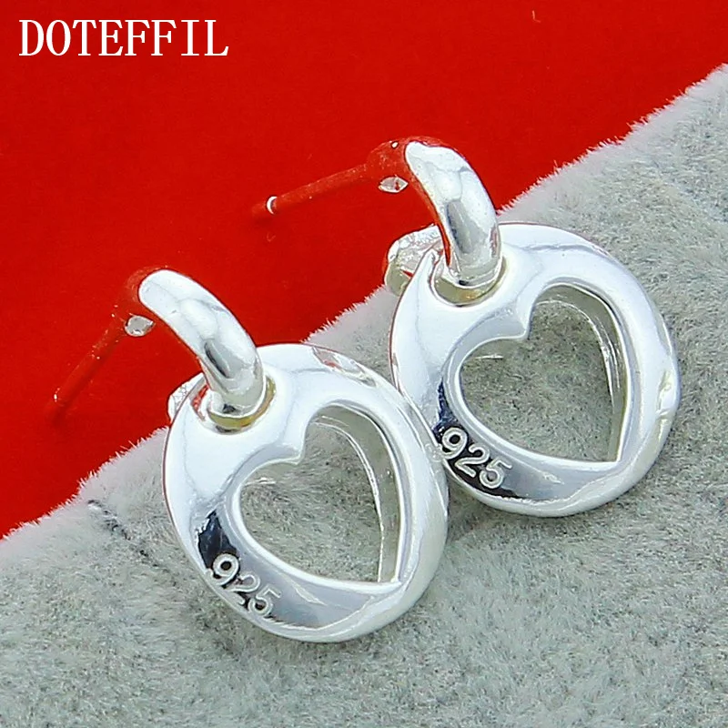 DOTEFFIL 925 Sterling Silver Round Heart Stud Earring For Women Jewelry