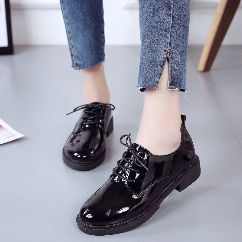 Vstacam  2022 Fashion Spring & Autumn Oxford Flats Woman Loafers Shoes Femme New Patent Leather Shoes Woman Casual Riband Women's Flats