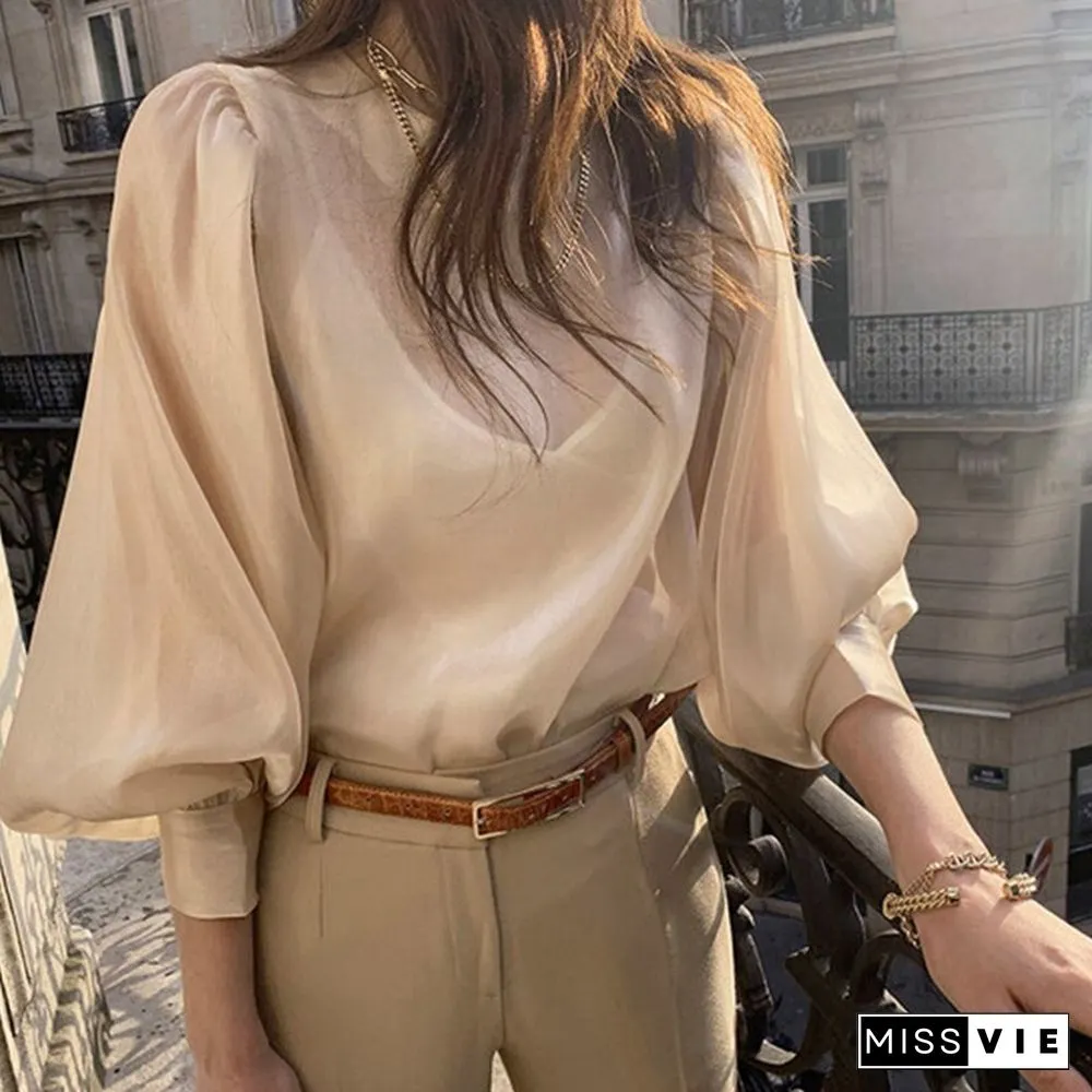 perspective transparent elegant termperament all-match shirt simple solid light summer shirt chic elegant fashion streetwear top