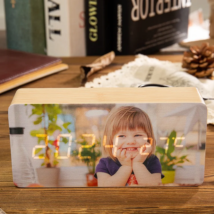 Personalized Photo Clock Wooden Digital Cube Alarm for Family