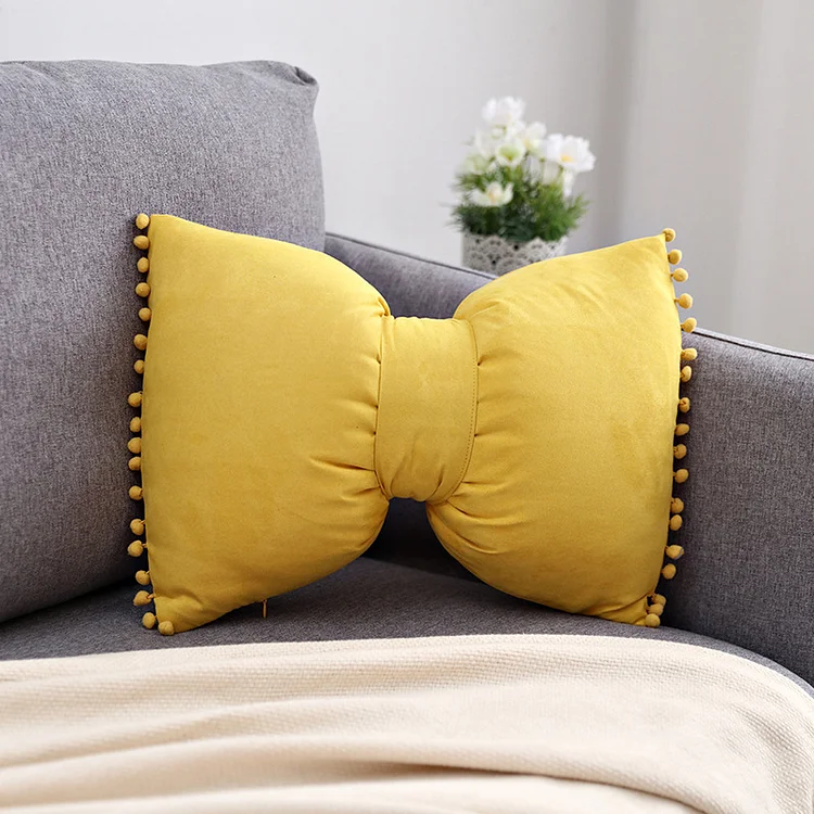 Homemys Pure color cute princess bedside bay window bow pillow
