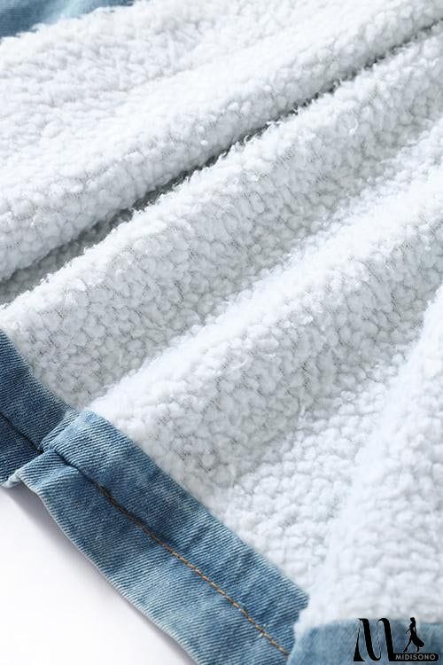 MidiSono - Sherpa Fleece Denim Trench Coat